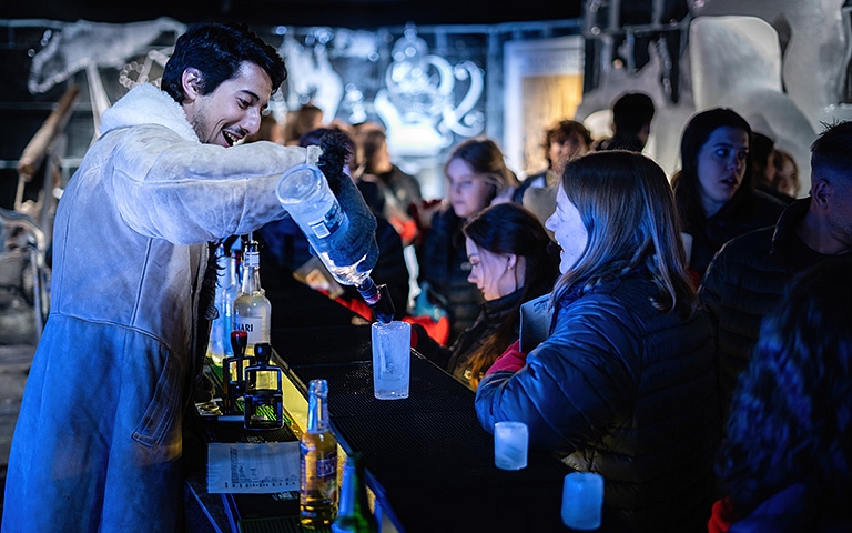 Getting a drink in the icebar