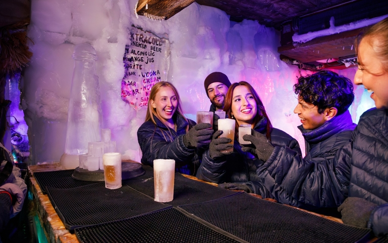 Icebar Cheers with Ice Glasses