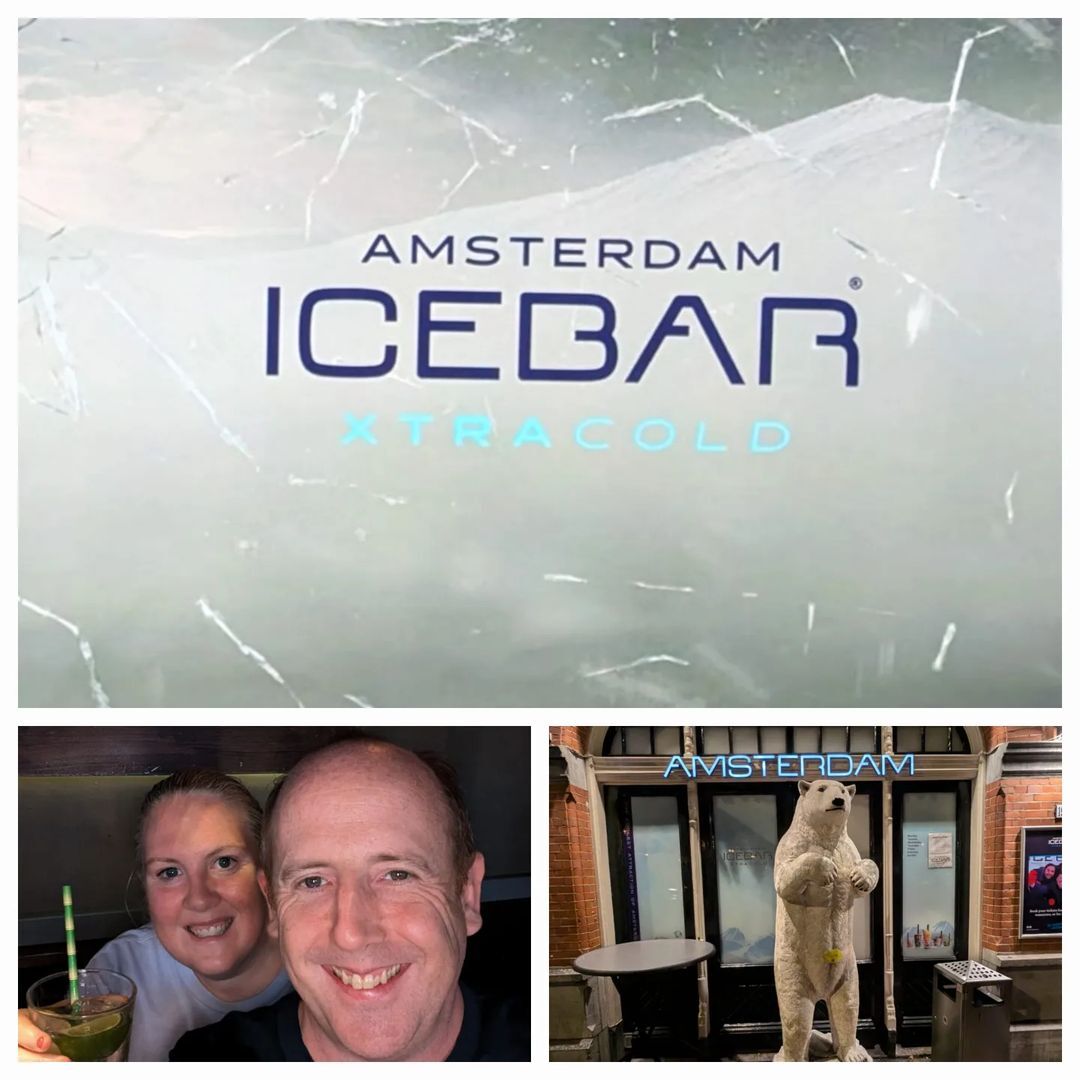 Amsterdam by Night - we decided to wander off Resilient Lady and visit an Ice Bar @amsterdamicebar - the ship was a little late docking however - the ice bar still allowed us in and we had a great time. When we headed back to the ship It was pouring with rain, but this added to the prettiness of our wander around Amsterdam at night. #amsterdam #amsterdamicebar #rain #cruiseship #portofcall #resilientlady #virginvoyages #virginvoyahesfanpage